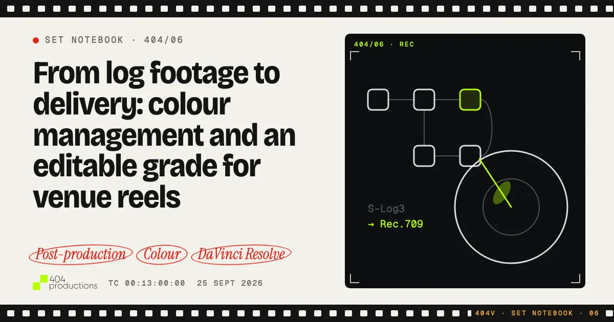 Cover: From log footage to delivery: colour management and an editable grade for venue reels